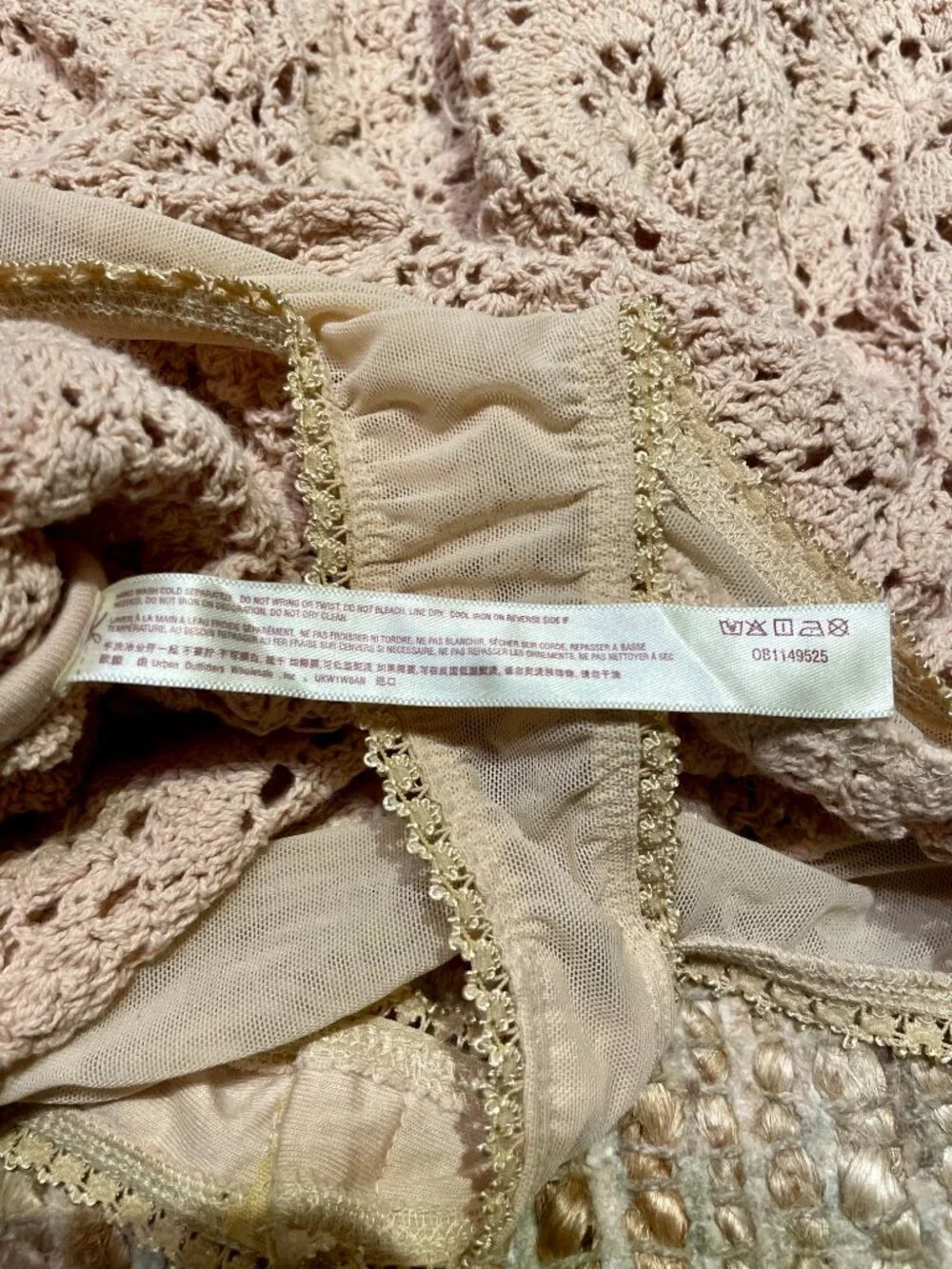 Free People Sand Dune Crochet Puff Sleeve Mesh Bodysuit Top Natural XS EUC